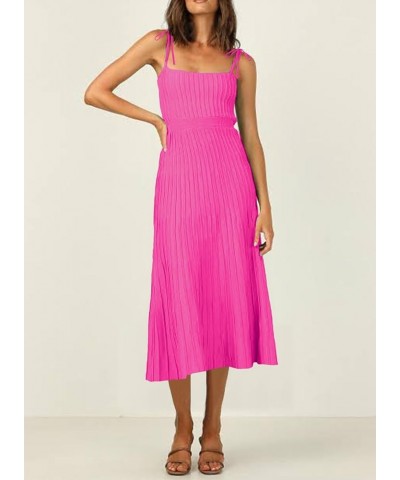 Womens Ribbed Knit Summer Maxi Dresses Tie Straps Square Neck Party Long Dress Rose Red $23.10 Dresses