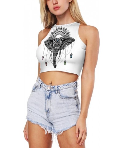 Womens Ethnic Printed High Neck Crop Top Cami Tank Top Shirt Elephant $11.99 Tanks