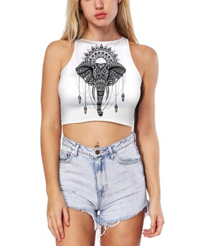 Womens Ethnic Printed High Neck Crop Top Cami Tank Top Shirt Elephant $11.99 Tanks