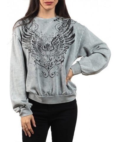 Long Sleeve Sweatshirts for Women. Angel Wing & Cross Womens Sweater Silver Lava Wash $34.03 Tops