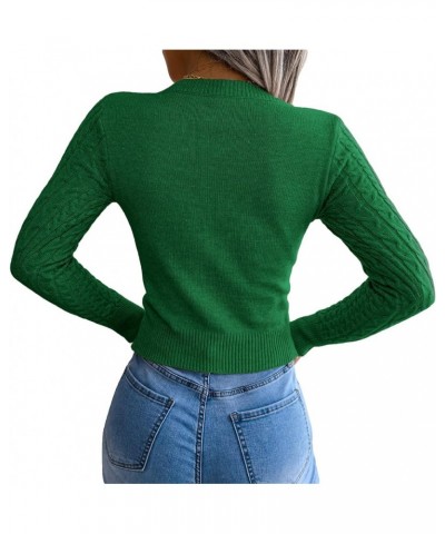 Women's Cutout Knit Tops,Long Sleeve Cable Knit Round Neck Slim Fit Sweaters Jumpers Green $12.16 Sweaters