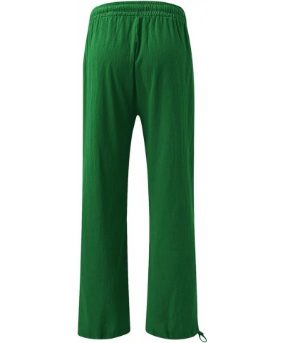 Linen Pants Women Summer Casual Pants Straight Leg Drawstring Elastic High Waist Loose Comfy Trousers with Pockets B-green $1...