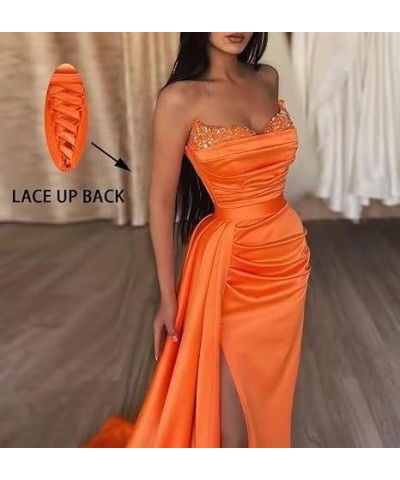 Women's Prom Dresses Mermaid 2023 Sequin Beaded Ball Gown Long Satin Formal Evening Gowns with Slit Grape $27.72 Dresses