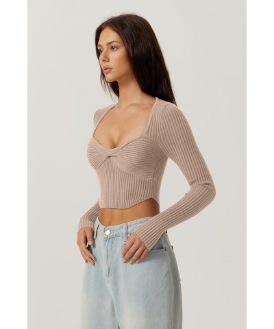 Women's Long Sleeve Crop Top Sweaters Cozy Ribbed Knit Going Out Pullover T Shirts Khaki $20.47 T-Shirts