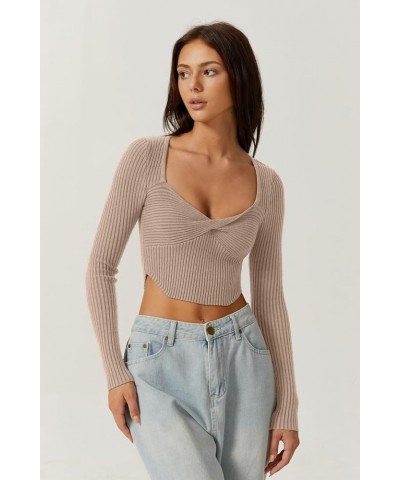 Women's Long Sleeve Crop Top Sweaters Cozy Ribbed Knit Going Out Pullover T Shirts Khaki $20.47 T-Shirts