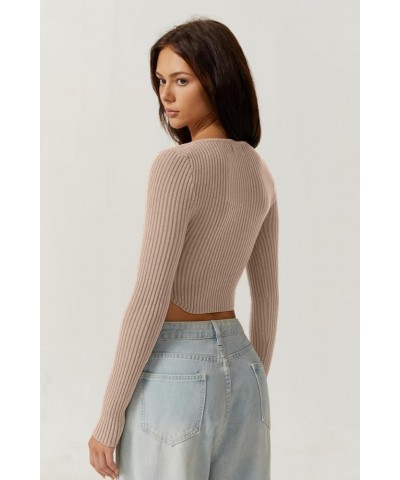 Women's Long Sleeve Crop Top Sweaters Cozy Ribbed Knit Going Out Pullover T Shirts Khaki $20.47 T-Shirts