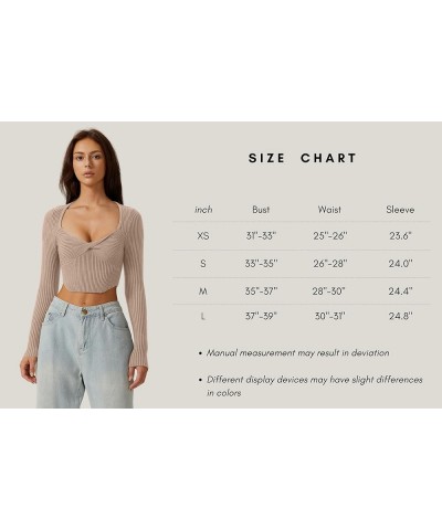 Women's Long Sleeve Crop Top Sweaters Cozy Ribbed Knit Going Out Pullover T Shirts Khaki $20.47 T-Shirts