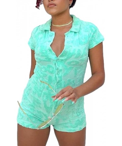 Women Short Sleeve Jumpsuit Low Cut Solid Color Backless Bodysuit Casual Basic Ribbed Knit Romper Summer Playsuit P-green Jum...