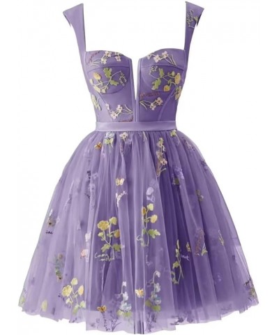 Flower Embroidery Tulle Prom Dresses for Women Sweetheart Neck Formal Evening Party Gowns 03-lavender $30.59 Dresses