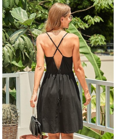 Women's Sundress V Neck Floral Spaghetti Strap Summer Casual Backless Swing Dress with Pocket Black-004 $13.24 Dresses