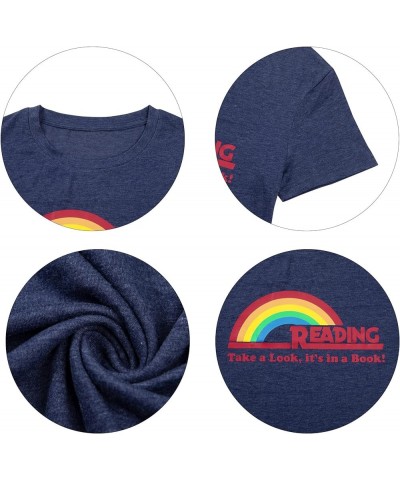 Reading Rainbow Shirt for Women Book Shirts Book Character Shirts Teacher Inspirational Top Book Lover Short Sleeve Tee Blue ...