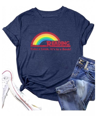 Reading Rainbow Shirt for Women Book Shirts Book Character Shirts Teacher Inspirational Top Book Lover Short Sleeve Tee Blue ...