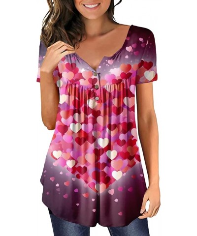 Valentines Day Shirts Women Plus Size Short Sleeve Graphic Tees Button Down Pullover Going Out Tops for Women 2024 03-dark Pu...