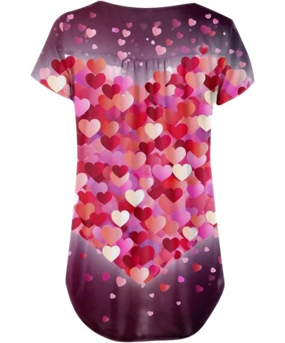 Valentines Day Shirts Women Plus Size Short Sleeve Graphic Tees Button Down Pullover Going Out Tops for Women 2024 03-dark Pu...