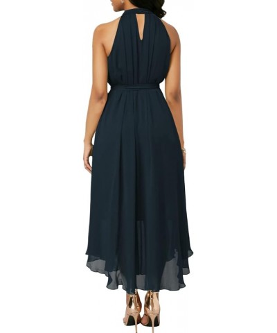 Women's Summer Halter Neck Sleeveless Party Beach Maxi Chiffon Dress Navy Blue $16.97 Dresses