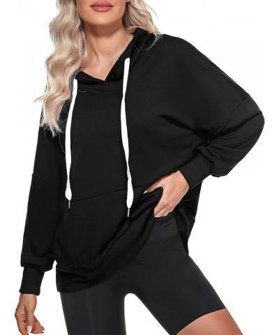 Women's Oversized Hoodies Casual Pullover Drawstring Long Sleeve Hooded Sweatshirts with Pocket Y2K Clothes Black $11.20 Hood...