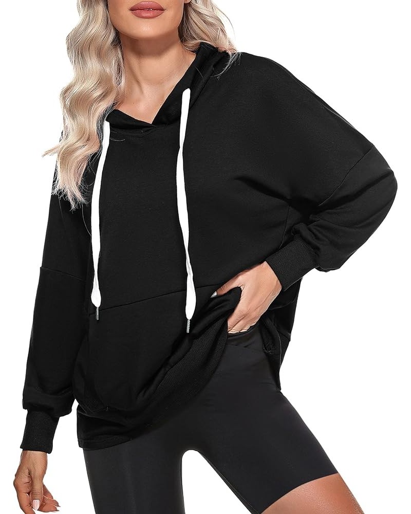 Women's Oversized Hoodies Casual Pullover Drawstring Long Sleeve Hooded Sweatshirts with Pocket Y2K Clothes Black $11.20 Hood...