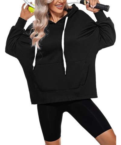 Women's Oversized Hoodies Casual Pullover Drawstring Long Sleeve Hooded Sweatshirts with Pocket Y2K Clothes Black $11.20 Hood...