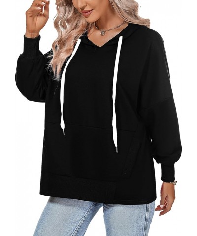 Women's Oversized Hoodies Casual Pullover Drawstring Long Sleeve Hooded Sweatshirts with Pocket Y2K Clothes Black $11.20 Hood...