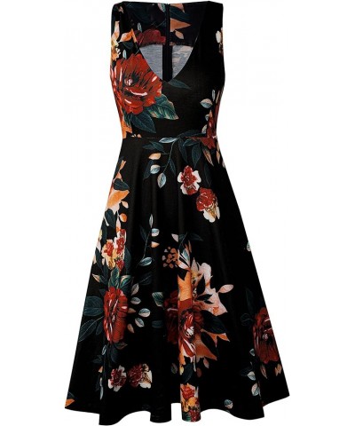 Women's Deep V Neck Casual Cocktail Skater Dress with Pockets A293 Black/Yellow Floral $15.84 Dresses