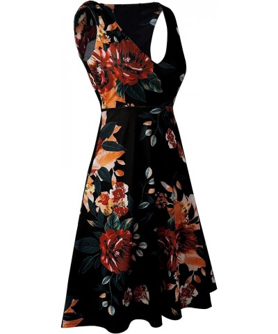 Women's Deep V Neck Casual Cocktail Skater Dress with Pockets A293 Black/Yellow Floral $15.84 Dresses