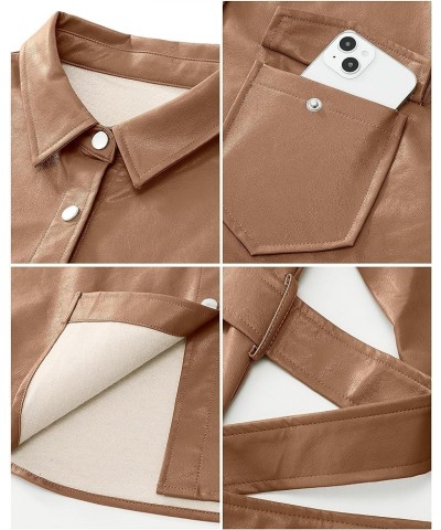 Faux Leather Jackets for Women Long Sleeve Oversized Shackets with Pocket Belted Pleather Jacket Moto Biker Coat Pecan Brown ...