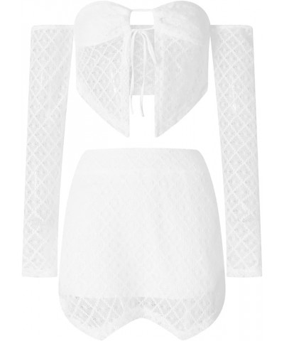 2 Piece Skirt Outfit for Women Y2K Butterfly Print Sexy Backless Crop Top and Skirt Rave Festival Matching Set G White Off Sh...