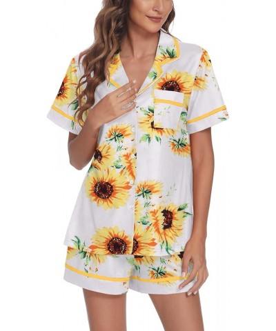 Pajamas Soft Striped Women's Short Sleeve Button Sleepwear Shorts Shirt PJ Set(S-XXL) Pat27-sunflower $13.67 Sleep & Lounge