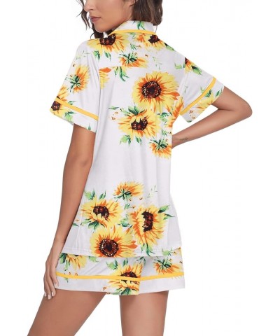 Pajamas Soft Striped Women's Short Sleeve Button Sleepwear Shorts Shirt PJ Set(S-XXL) Pat27-sunflower $13.67 Sleep & Lounge