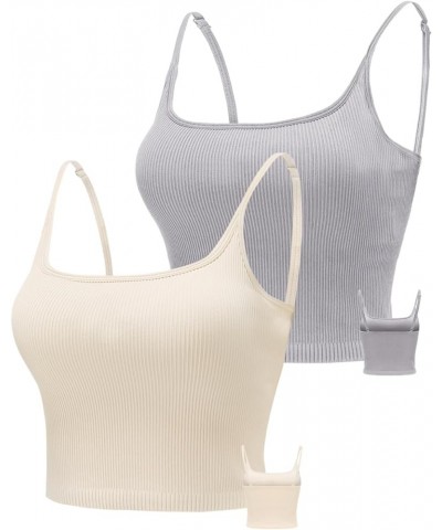 Cropped Tank Top Longline Sports Bra Tank Top 2 Pack Brami Top Ribbed Crop Top Seamless Sports Bra Workout Top 2 Pack-grey+be...