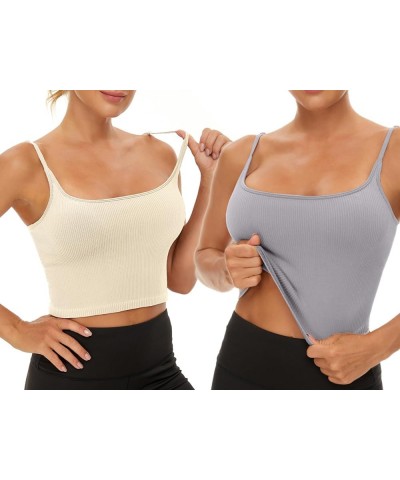 Cropped Tank Top Longline Sports Bra Tank Top 2 Pack Brami Top Ribbed Crop Top Seamless Sports Bra Workout Top 2 Pack-grey+be...