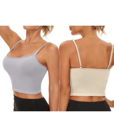 Cropped Tank Top Longline Sports Bra Tank Top 2 Pack Brami Top Ribbed Crop Top Seamless Sports Bra Workout Top 2 Pack-grey+be...