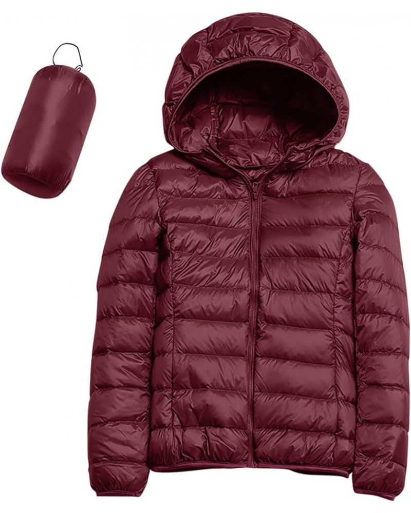 Women's Lightweight Jackets Zipper Hooded Packable Short down Jackets Winter Quilted Puffer Outwear with Pockets Wine $11.69 ...