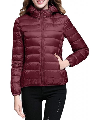 Women's Lightweight Jackets Zipper Hooded Packable Short down Jackets Winter Quilted Puffer Outwear with Pockets Wine $11.69 ...