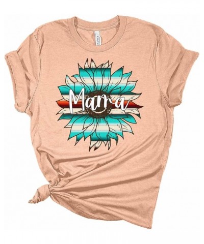 Mama Serape Sunflower Graphic Shirt Women's Bella Mom Gift T-Shirt Z 1 - Heather Peach $12.02 T-Shirts