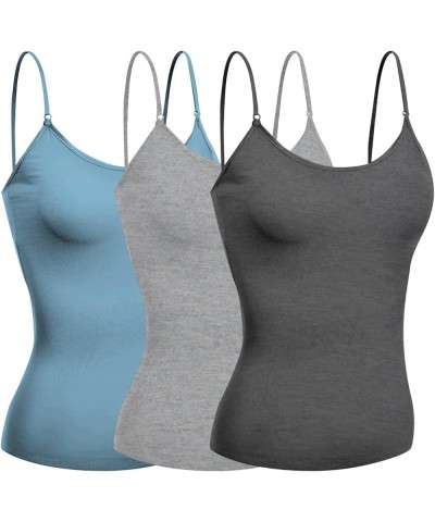 Women's Camisole Built in Bra Wireless Fabric Support Short Cami 3 Pk - Dusty Blue, Hgray, Hcharcoal $7.93 Tanks