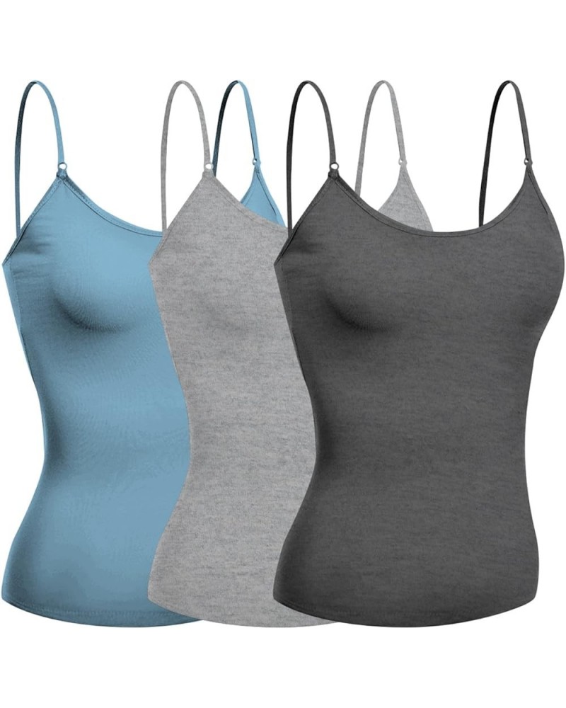 Women's Camisole Built in Bra Wireless Fabric Support Short Cami 3 Pk - Dusty Blue, Hgray, Hcharcoal $7.93 Tanks