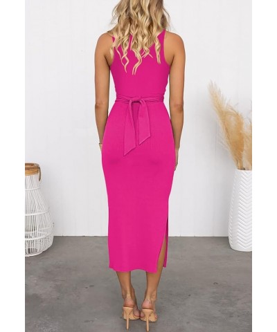 Women's Sleeveless Cut Out Dress Twisted Ruched Summer Ribbed Knit Dresses with Slit Rose $19.59 Dresses