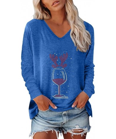 Long Sleeve V Neck T Shirts for Women Trendy Casual Solid Color Tunic Tops Basic Tees Loose Comfy Fall Blouse B3-blue $6.88 B...