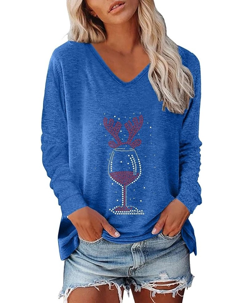 Long Sleeve V Neck T Shirts for Women Trendy Casual Solid Color Tunic Tops Basic Tees Loose Comfy Fall Blouse B3-blue $6.88 B...