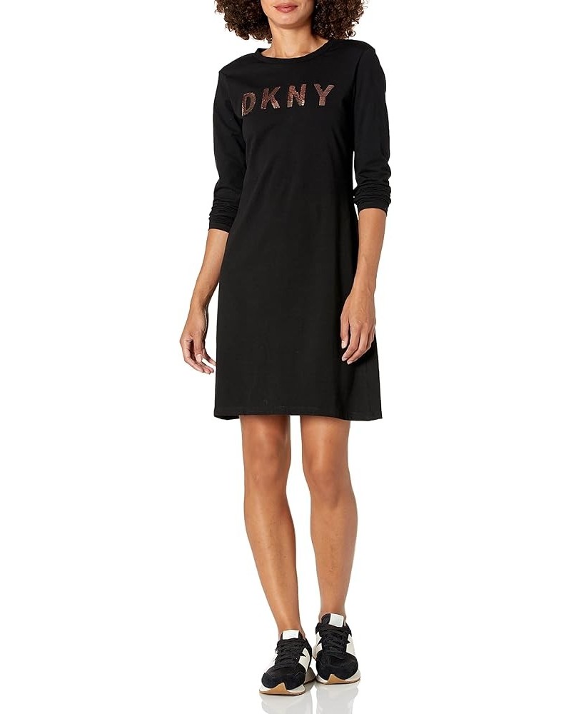 Women's Logo T-Shirt Dress L/S Cotton Blac $25.56 Dresses