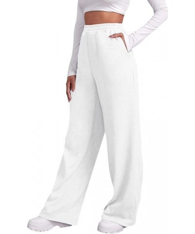 Baggy Wide Leg Sweatpants for Women Elastic High Waisted Loose Fit Lounge Pants Drawstring Joggers with Pockets 2024 Y004-whi...