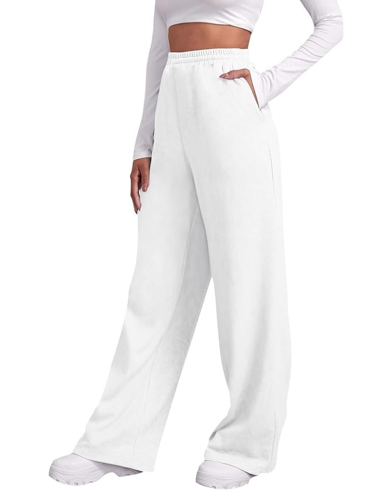 Baggy Wide Leg Sweatpants for Women Elastic High Waisted Loose Fit Lounge Pants Drawstring Joggers with Pockets 2024 Y004-whi...