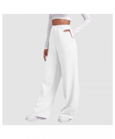 Baggy Wide Leg Sweatpants for Women Elastic High Waisted Loose Fit Lounge Pants Drawstring Joggers with Pockets 2024 Y004-whi...