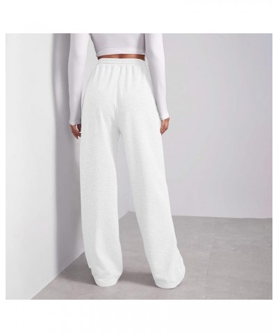 Baggy Wide Leg Sweatpants for Women Elastic High Waisted Loose Fit Lounge Pants Drawstring Joggers with Pockets 2024 Y004-whi...