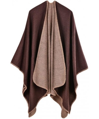 Women Winter Knitted Faux Cashmere Poncho Capes Plus Size Shawl Cardigans Sweater Coat Coffee2 $13.60 Sweaters