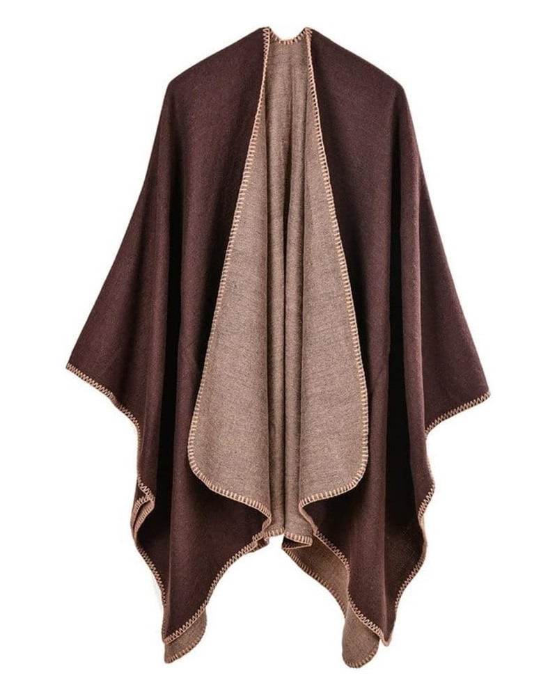 Women Winter Knitted Faux Cashmere Poncho Capes Plus Size Shawl Cardigans Sweater Coat Coffee2 $13.60 Sweaters