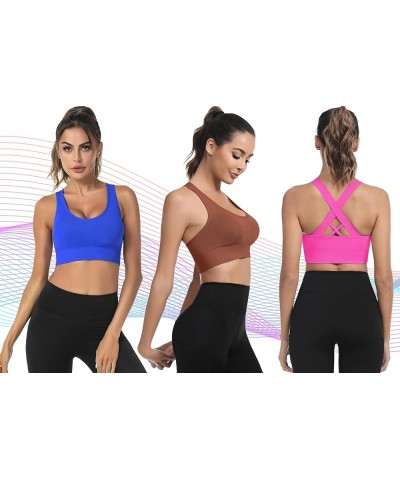 Women Sports Bras High Impact Strappy Cross Back Padded Workout Bras for Running Yoga Gym 5 Pack-black+brown+green+hot Pink+r...