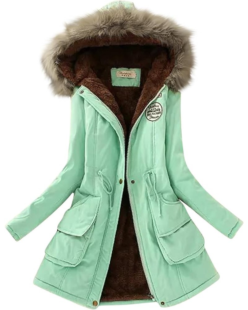 Women's Parka Jacket Winter Thicken Warm Faux Fur Coats Plus Size Fleece Lined Windbreaker Jacket Overcoat with Hood J-green ...