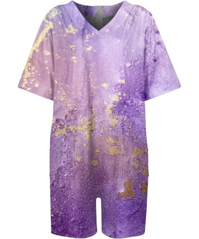 Women's Jumpsuits Casual V Neck Pockets Short Sleeve Jumpsuits Wide Shorts Rompers Jumpsuits Casual 2023 Purple-4 $10.25 Rompers